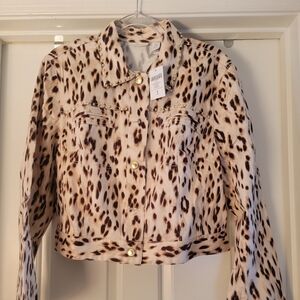 Chico's NWT Sz 3 Long Sleeved Jacket - Cheetah Nailhead Pattern (Tan/Brown)